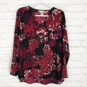 LOFT Factory Vegan Leather Floral Long Sleeve Top